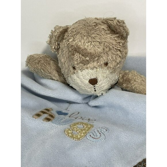 Carters Small Security Blanket Lovey I Love Hugs Bear Blue Brown with Rattle - Picture 4 of 9